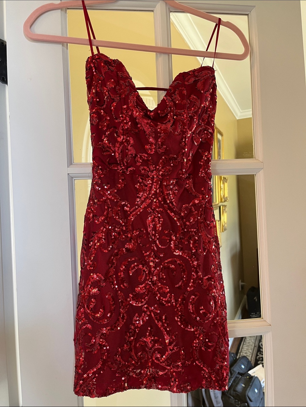Windsor Red Sequin Mini Dress with Spaghetti Straps